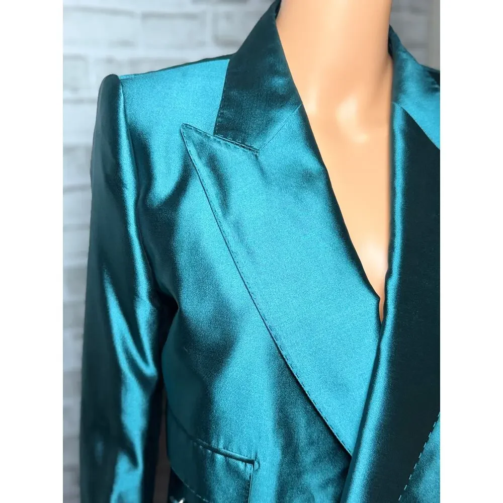 Dolce & Gabbana Cyan Green Mikado Silk Double-breasted Blazer IT 38 Oversized